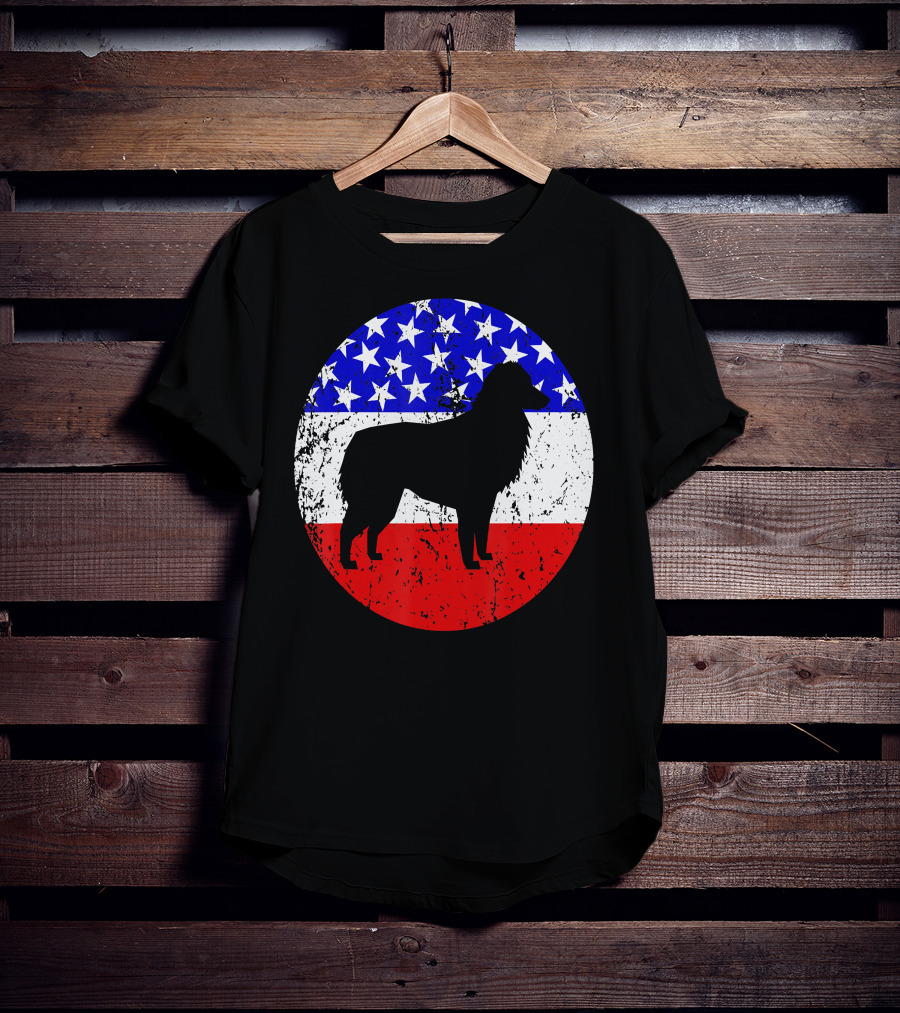American Flag Australian Shepherd Silhouette Vintage Aussie Dog T-Shirt