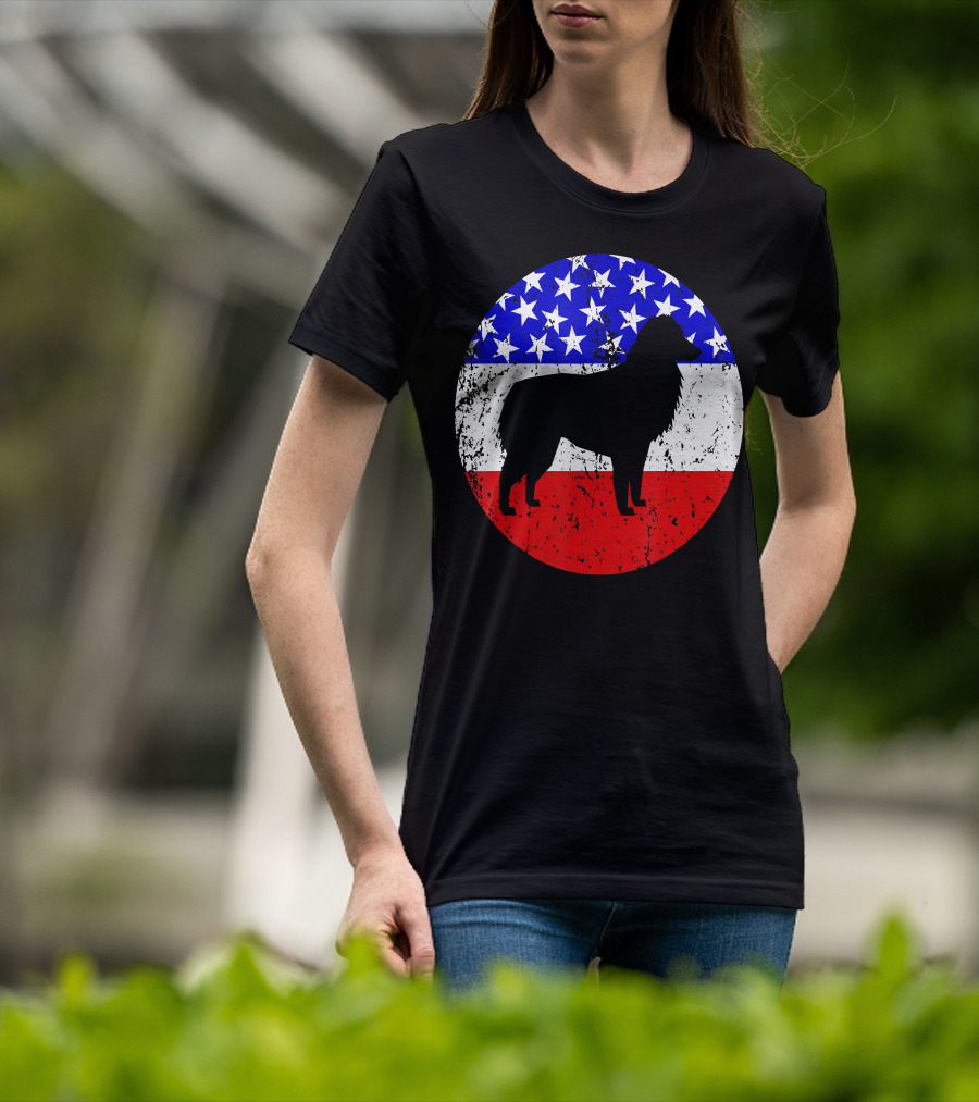 American Flag Australian Shepherd Silhouette Vintage Aussie Dog T-Shirt