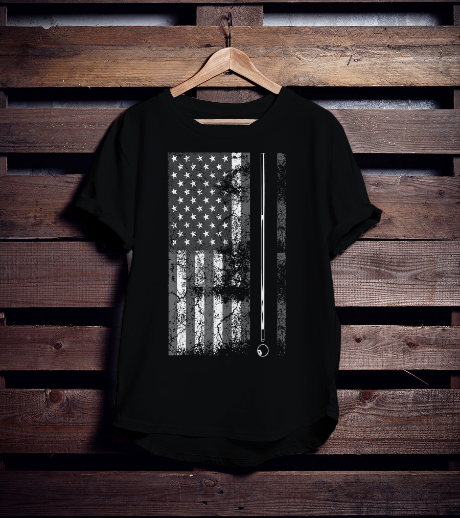 American Flag Billiard Stick Cute Table Game USA T-Shirt
