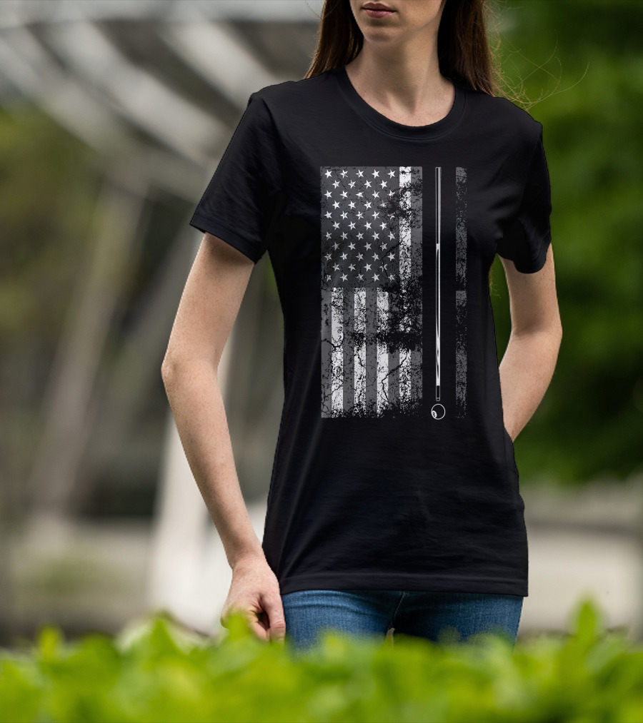 American Flag Billiard Stick Cute Table Game USA T-Shirt
