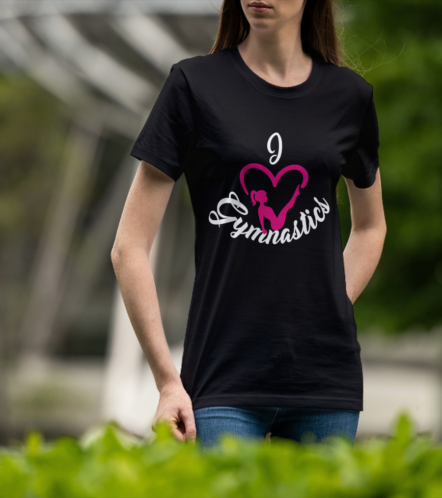 I Love Gymnastics Pink Heart T-Shirt