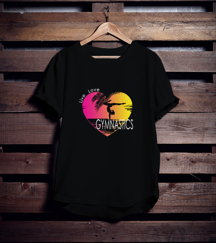 Live Love Gymnastics Heart Sunset T-Shirt