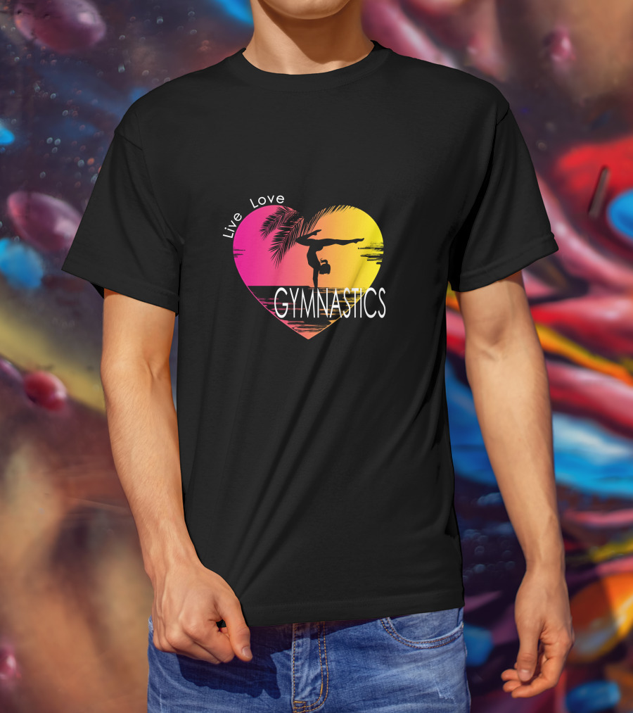 Live Love Gymnastics Heart Sunset T-Shirt