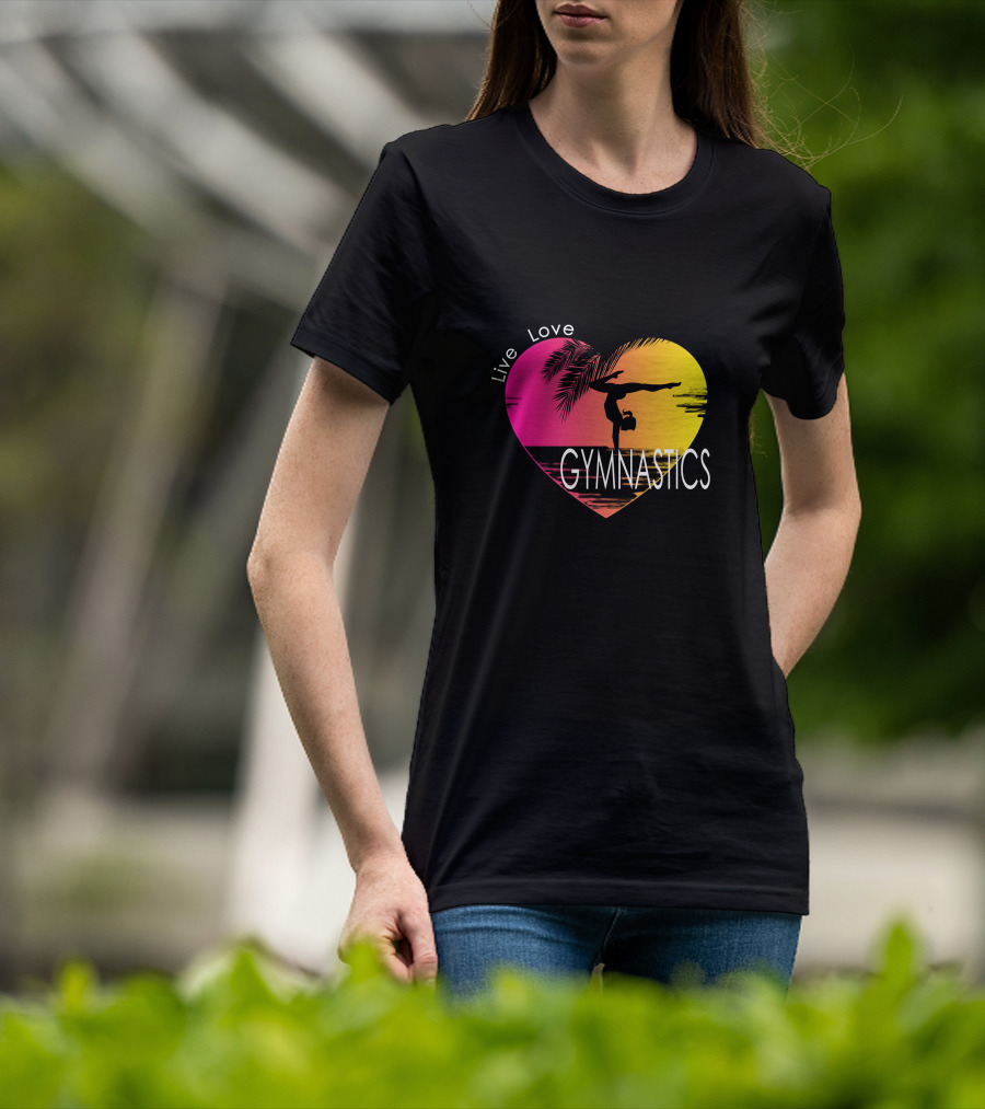 Live Love Gymnastics Heart Sunset T-Shirt