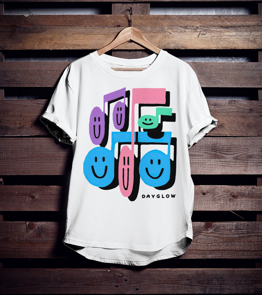 Dayglow Smiling Musical Notes Colorful T-Shirt