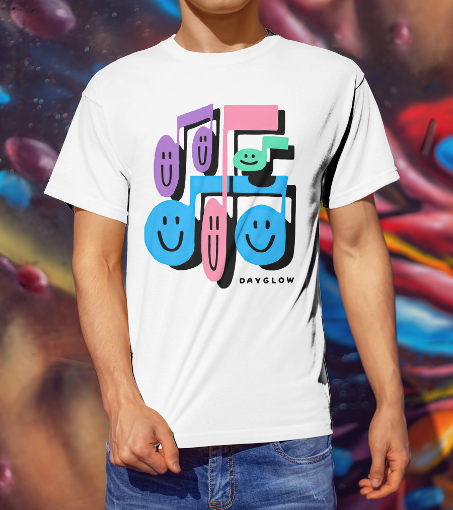 Dayglow Smiling Musical Notes Colorful T-Shirt