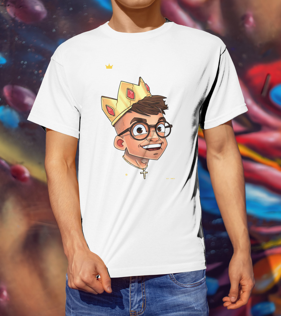 Joe Woe Thirt Crowned Cartoon With Glasses And Cross Necklace T-Shirt
