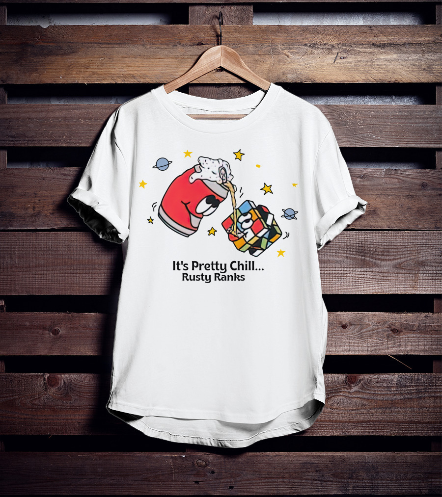 It's Pretty Chill Rusty Ranks Friday Beers Merch Rubik's Cube Planets Stars T-Shirt