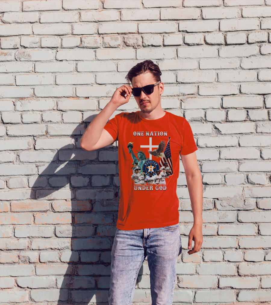 One Nation Under God Houston Astros Statue Of Liberty American Flag T-Shirt