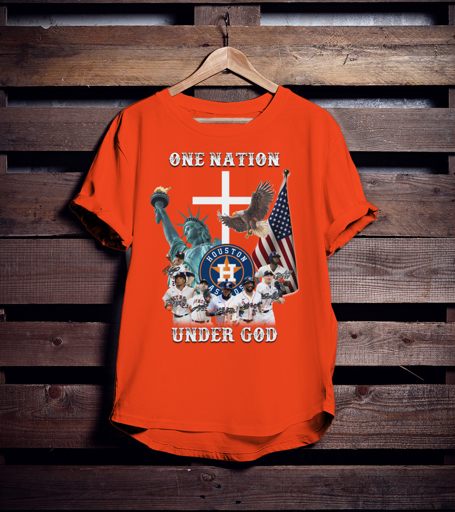 One Nation Under God Houston Astros Statue Of Liberty American Flag T-Shirt