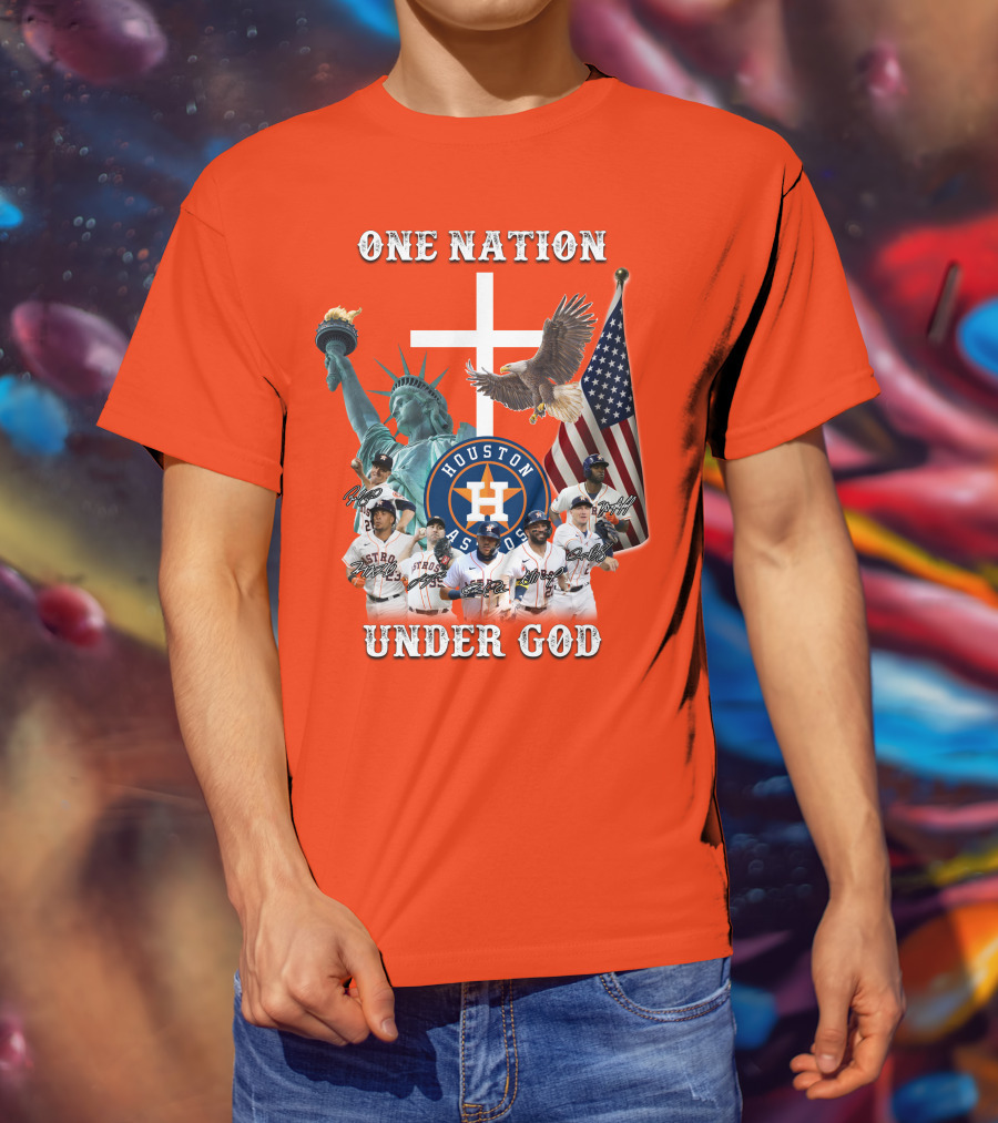 One Nation Under God Houston Astros Statue Of Liberty American Flag T-Shirt