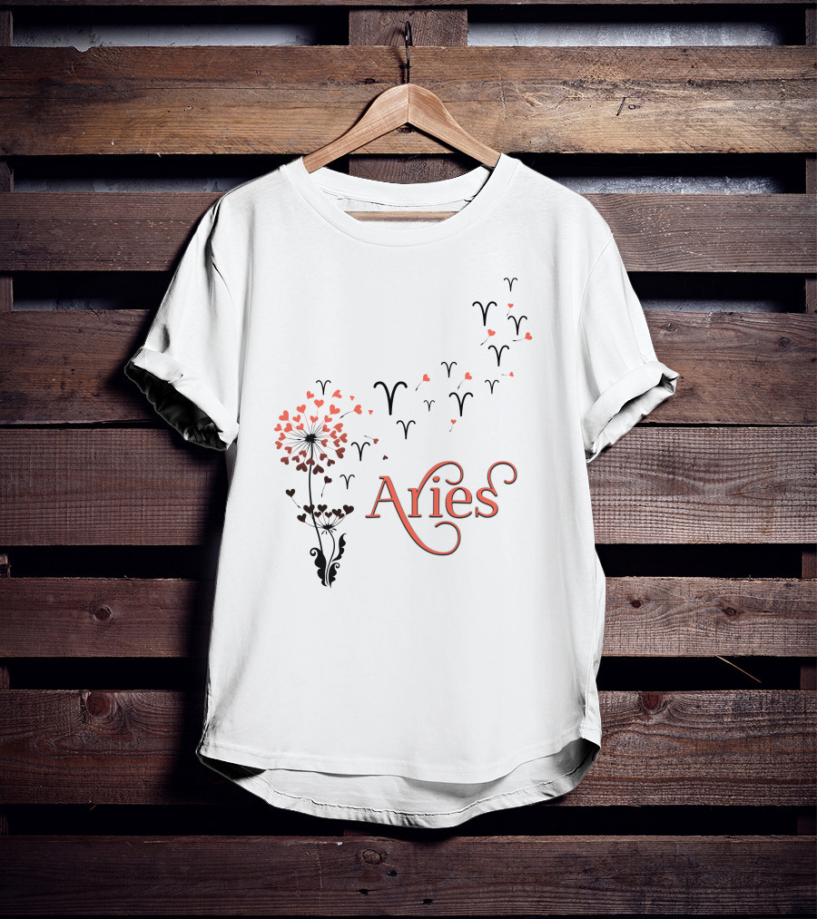 Aries Floral Symbol With Zodiac Motif T-Shirt