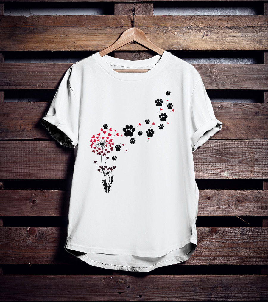 Pawprints And Heart Blossoms Dandelion T-Shirt