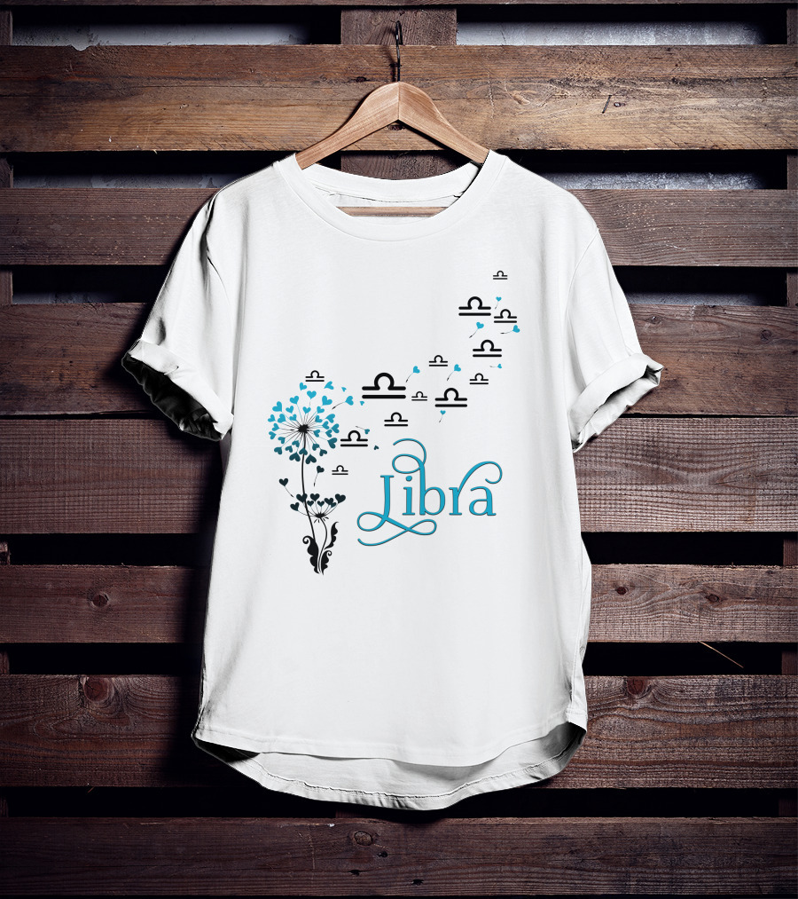 Libra Bloom Zodiac Symbol Hearts T-Shirt