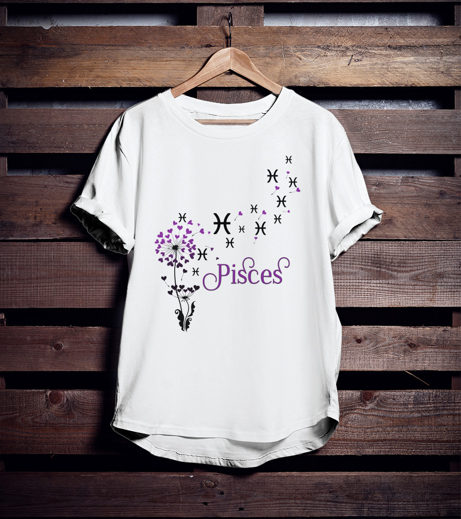 Pisces Symbol With Heart Dandelion T-Shirt