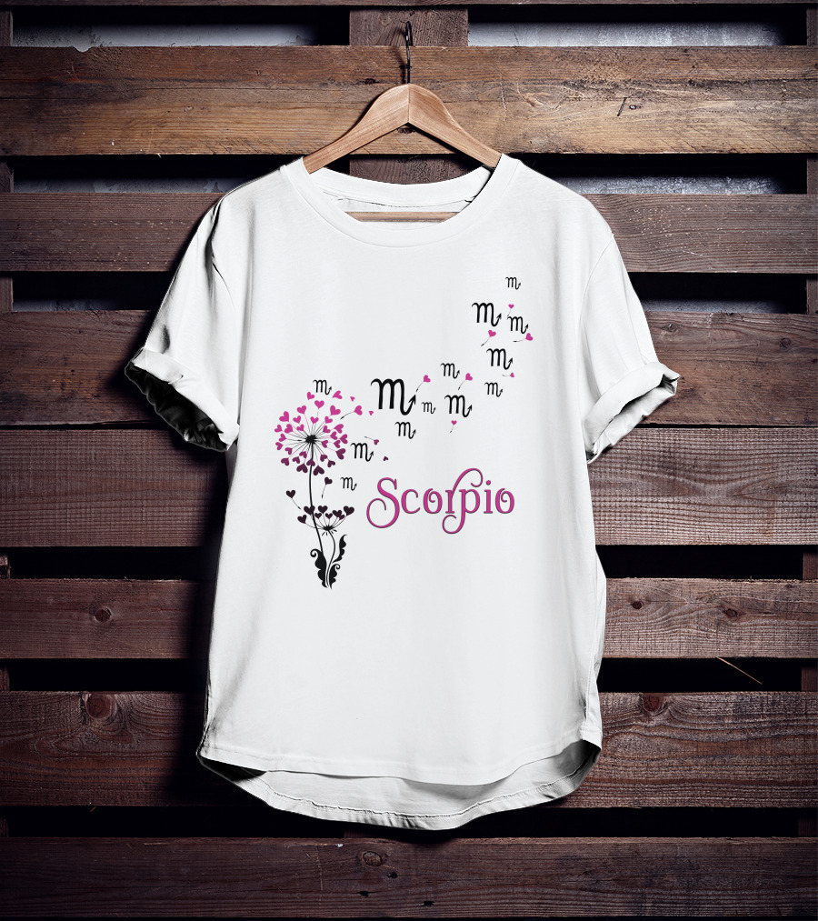 Scorpio Zodiac Flower With Heart Blossoms And Symbol T-Shirt