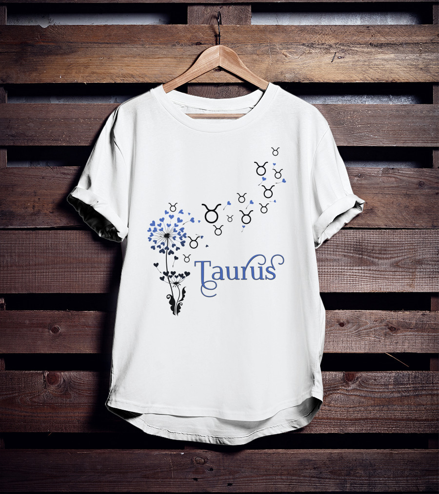 Taurus Zodiac Hearts Flower With Taurus Symbols T-Shirt