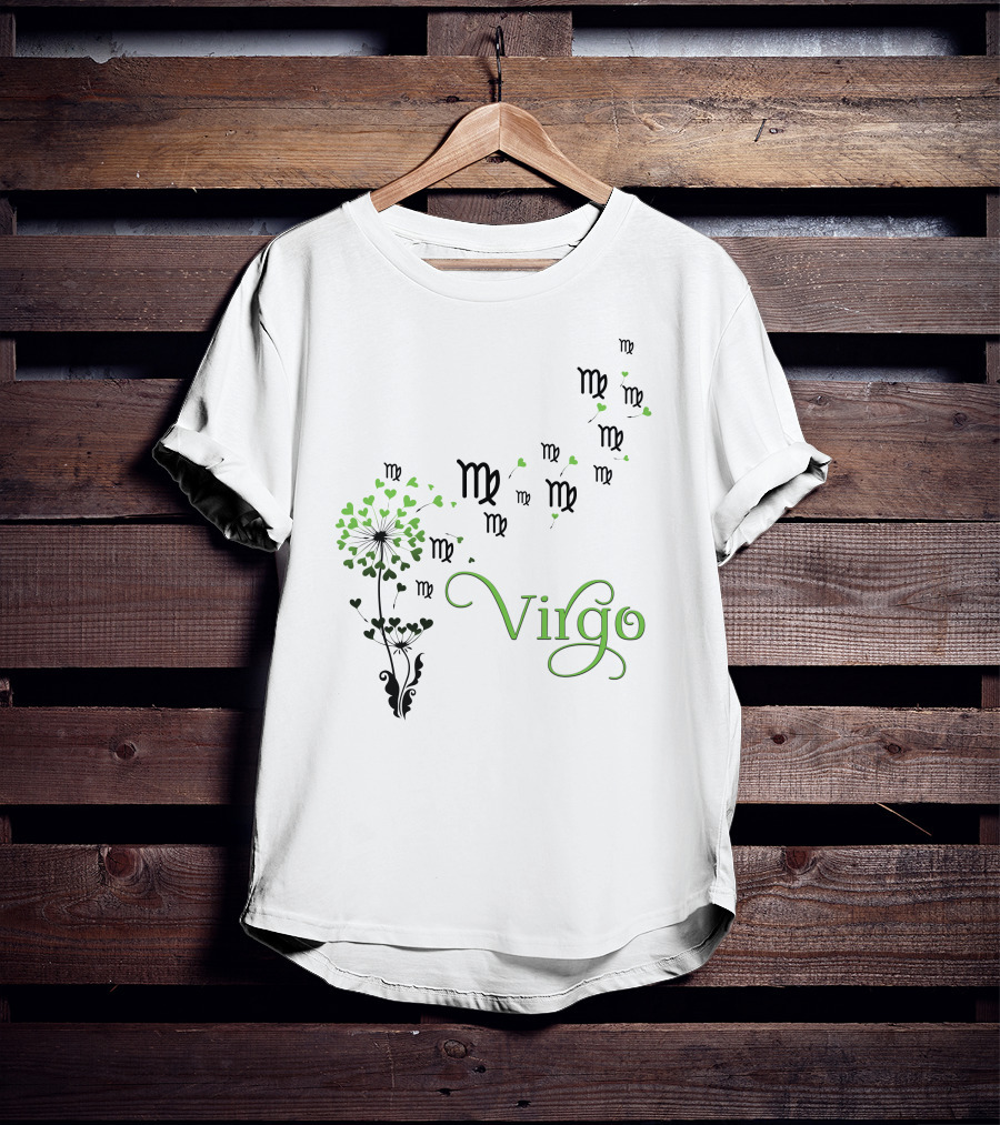 Virgo Zodiac Symbol Flower With Green Heart Leaves T-Shirt