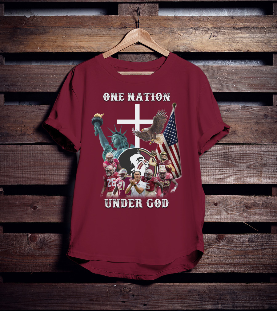 One Nation Under God Florida State Seminoles Football Statue Of Liberty Eagle Flag T-Shirt