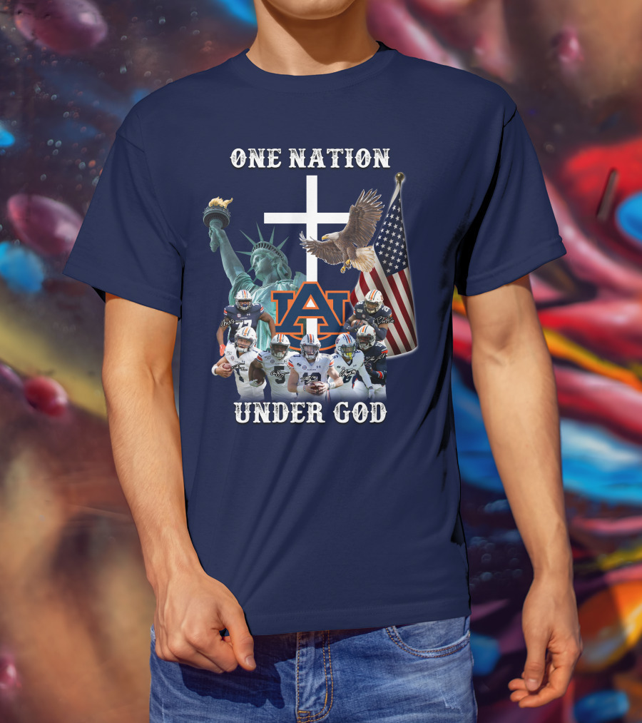 One Nation Under God AU Team With Liberty Cross And Flag T-Shirt