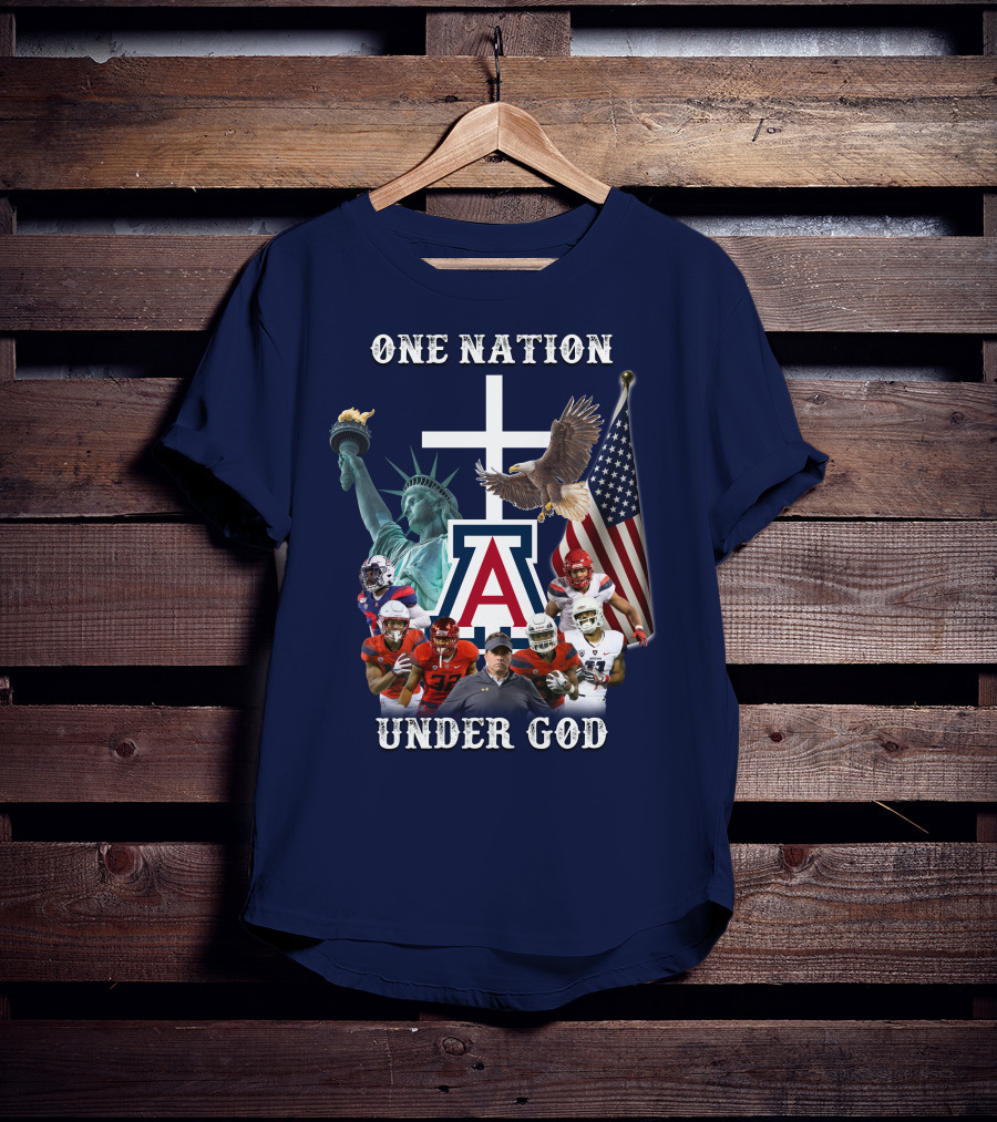One Nation Under God Coach With Statue Of Liberty, Flag, Eagle, And Football Players T-Shirt