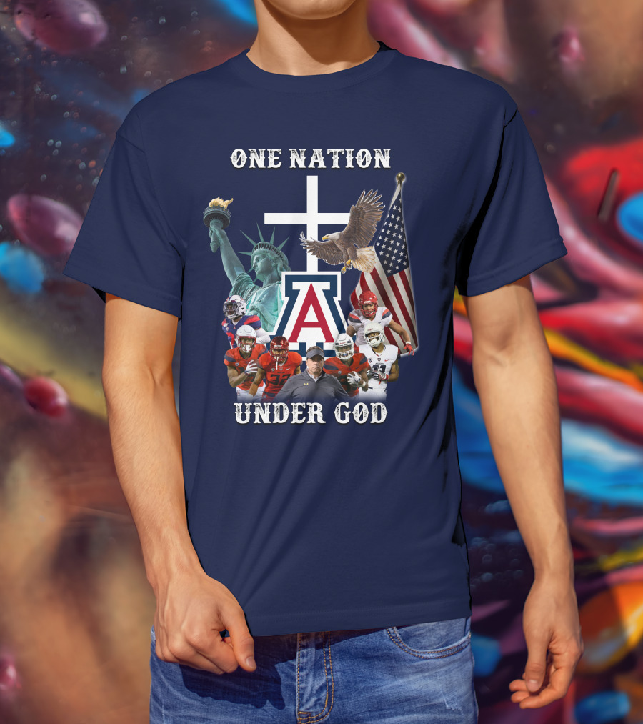 One Nation Under God Coach With Statue Of Liberty, Flag, Eagle, And Football Players T-Shirt