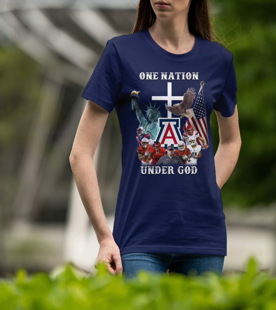 One Nation Under God Coach With Statue Of Liberty, Flag, Eagle, And Football Players T-Shirt