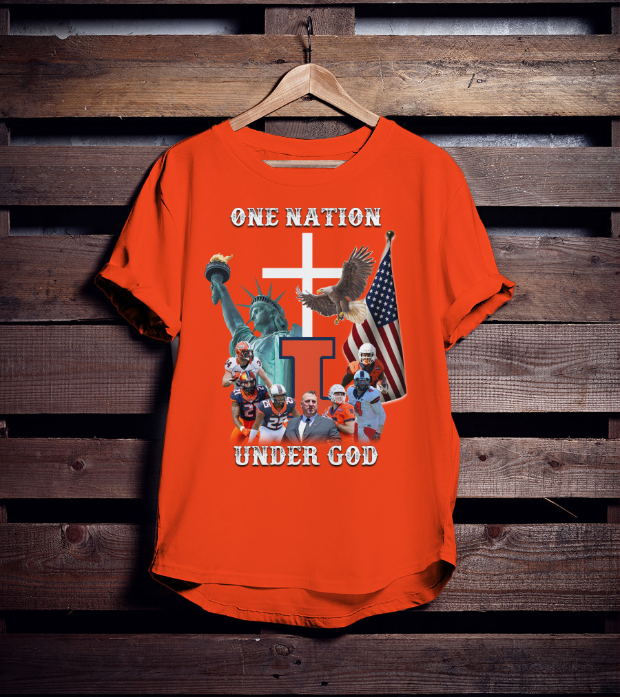 One Nation Under God Statue Of Liberty American Flag Football Team T-Shirt