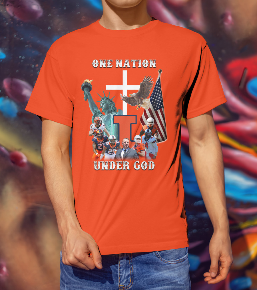 One Nation Under God Statue Of Liberty American Flag Football Team T-Shirt