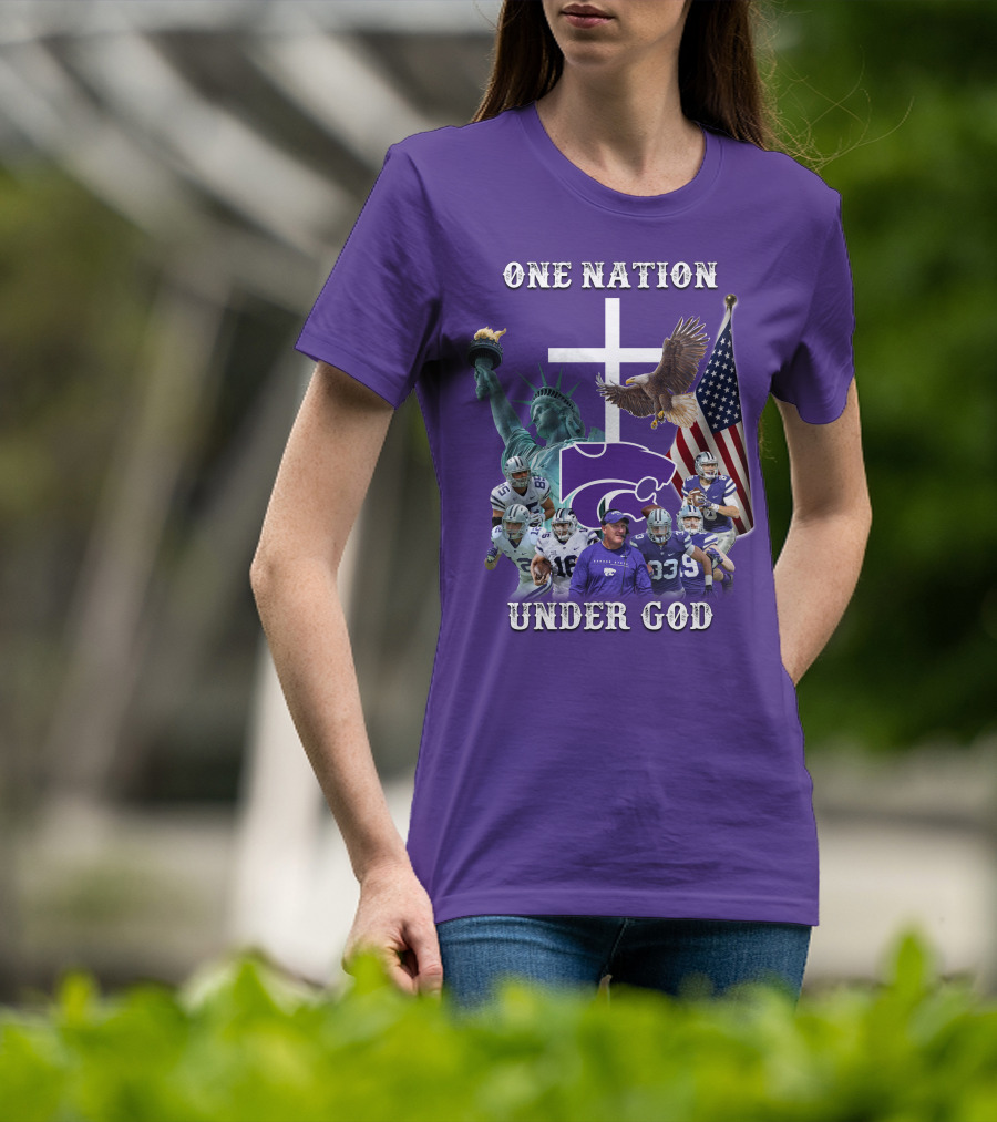 KSW Nation One Nation Under God Statue Of Liberty Cross American Flag Eagle Football T-Shirt