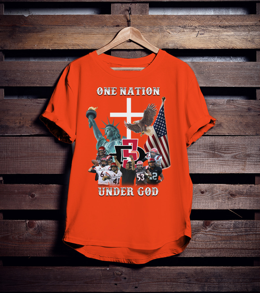 SDSA One Nation Under God Coach Statue Liberty Flag Eagle Football T-Shirt