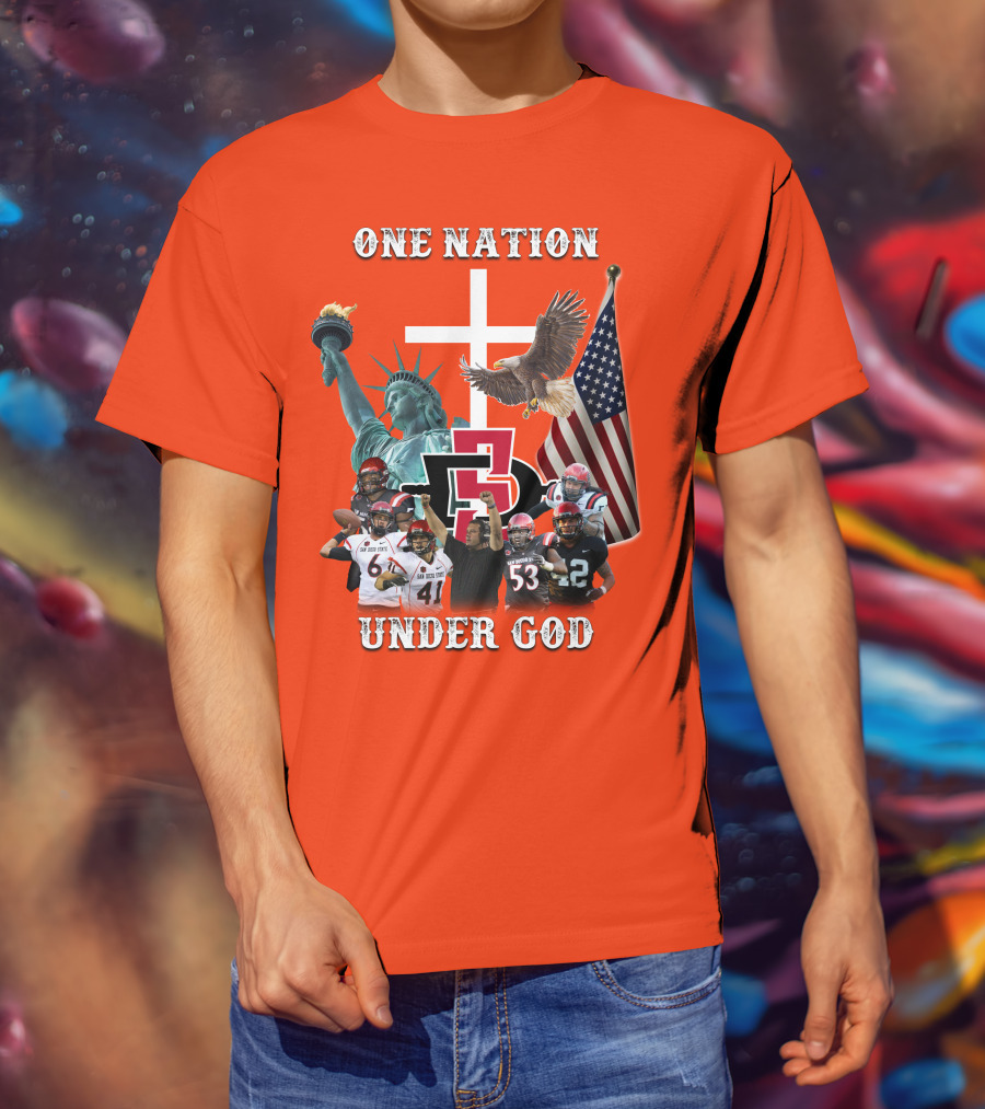 SDSA One Nation Under God Coach Statue Liberty Flag Eagle Football T-Shirt