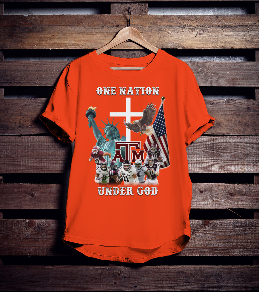 One Nation Under God Texas A&M Football Statue Of Liberty Bald Eagle American Flag T-Shirt
