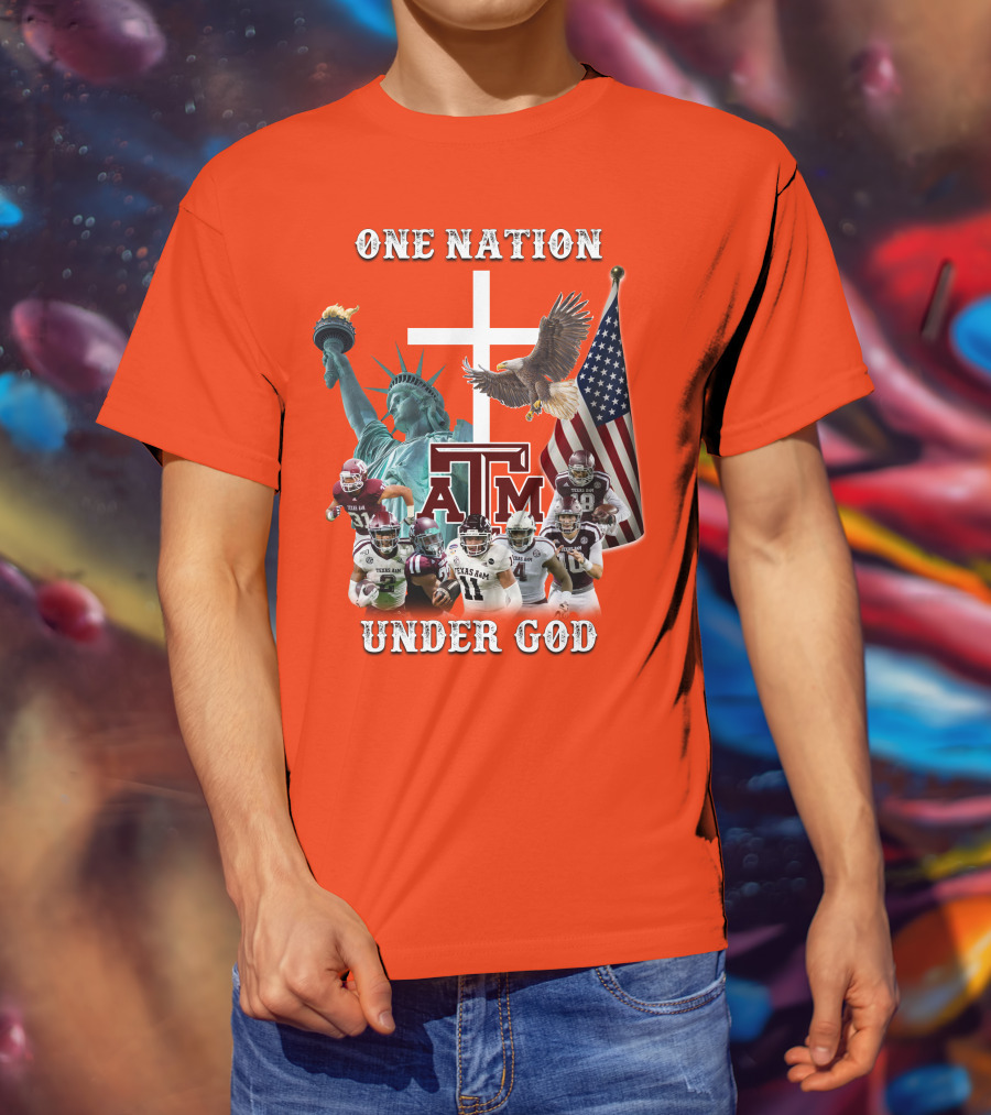 One Nation Under God Texas A&M Football Statue Of Liberty Bald Eagle American Flag T-Shirt