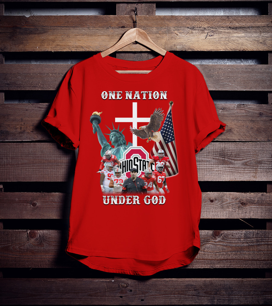 Ohio State Buckeyes One Nation Under God Coach And Players With American Symbols T-Shirt