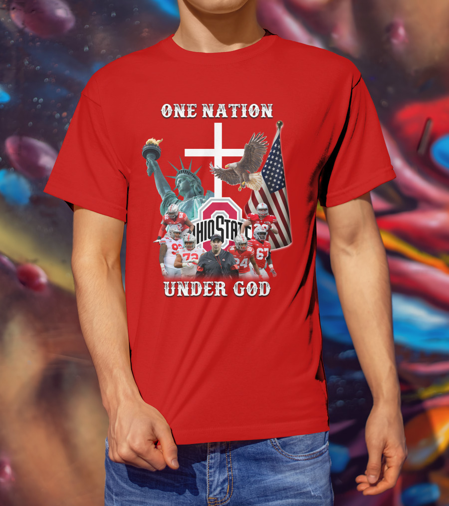 Ohio State Buckeyes One Nation Under God Coach And Players With American Symbols T-Shirt
