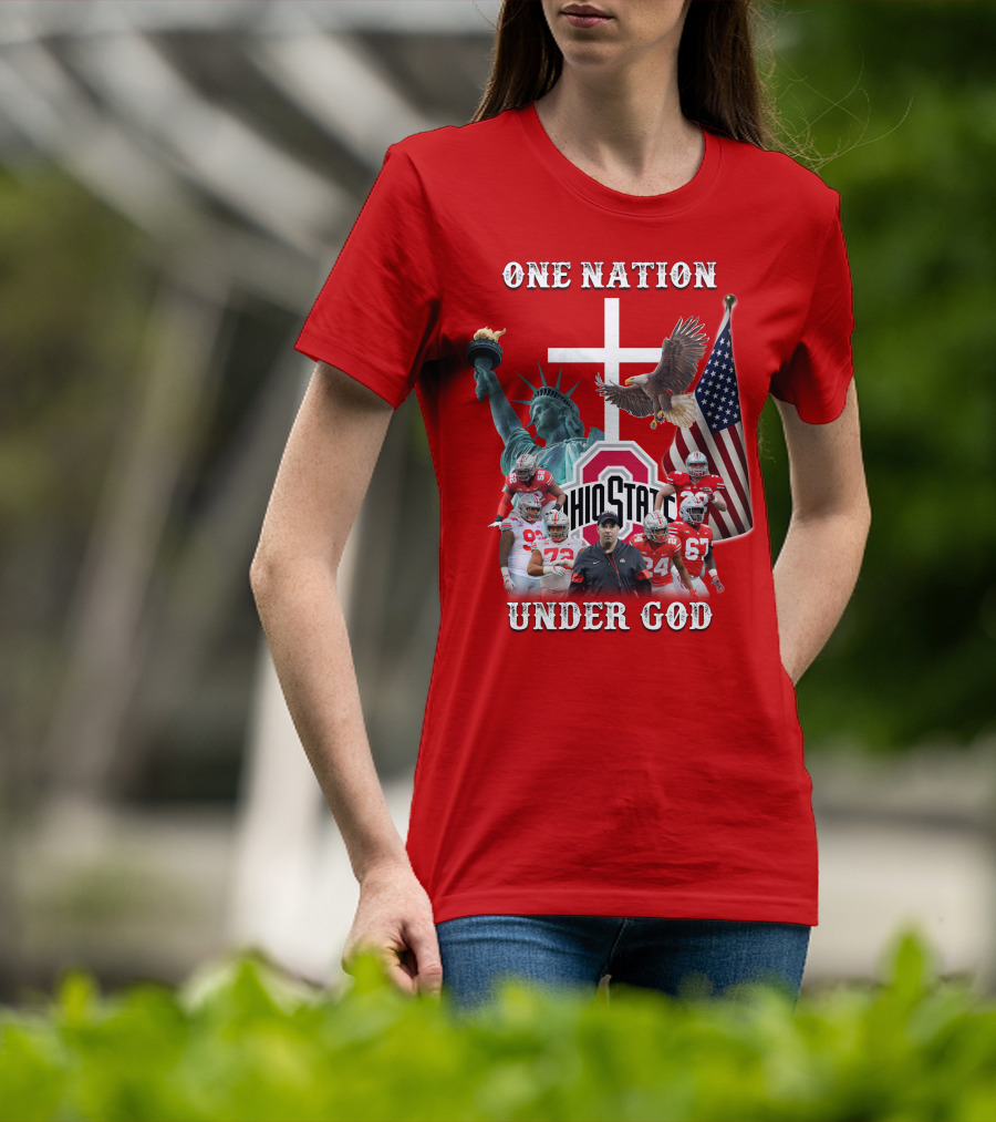 Ohio State Buckeyes One Nation Under God Coach And Players With American Symbols T-Shirt