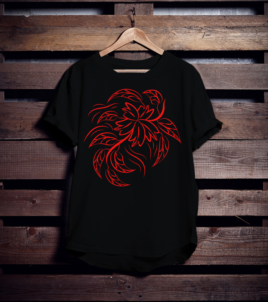 Pr 322 Red Tribal Leaf T-Shirt