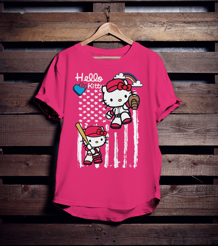 Hello Kitty Baseball American Stars Rainbow T-Shirt