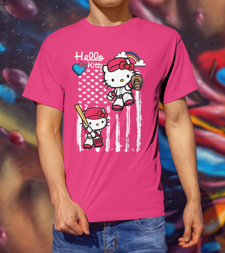 Hello Kitty Baseball American Stars Rainbow T-Shirt