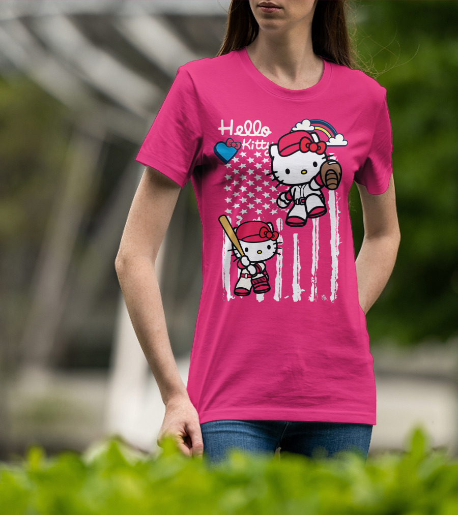 Hello Kitty Baseball American Stars Rainbow T-Shirt