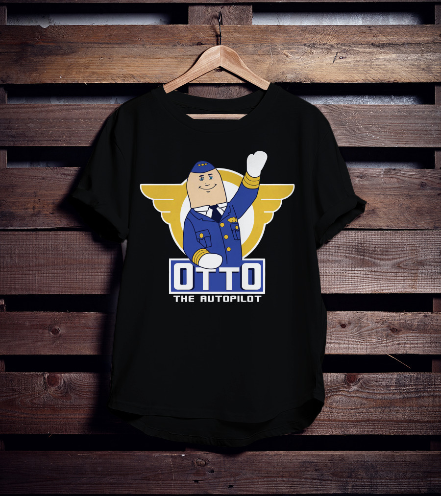 Airplane Movie Otto The Autopilot Waving With Pilot Wings T-Shirt