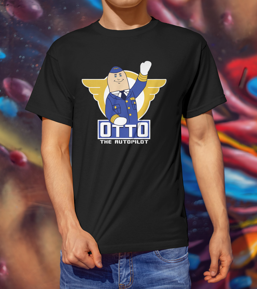 Airplane Movie Otto The Autopilot Waving With Pilot Wings T-Shirt