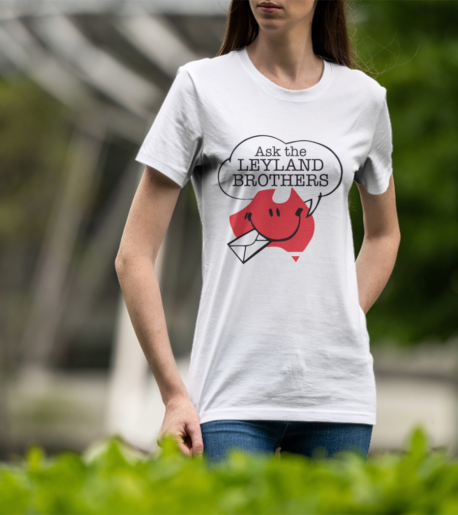 Ask The Leyland Brothers Speech Bubble Smiley With Envelope On Australia Map T-Shirt