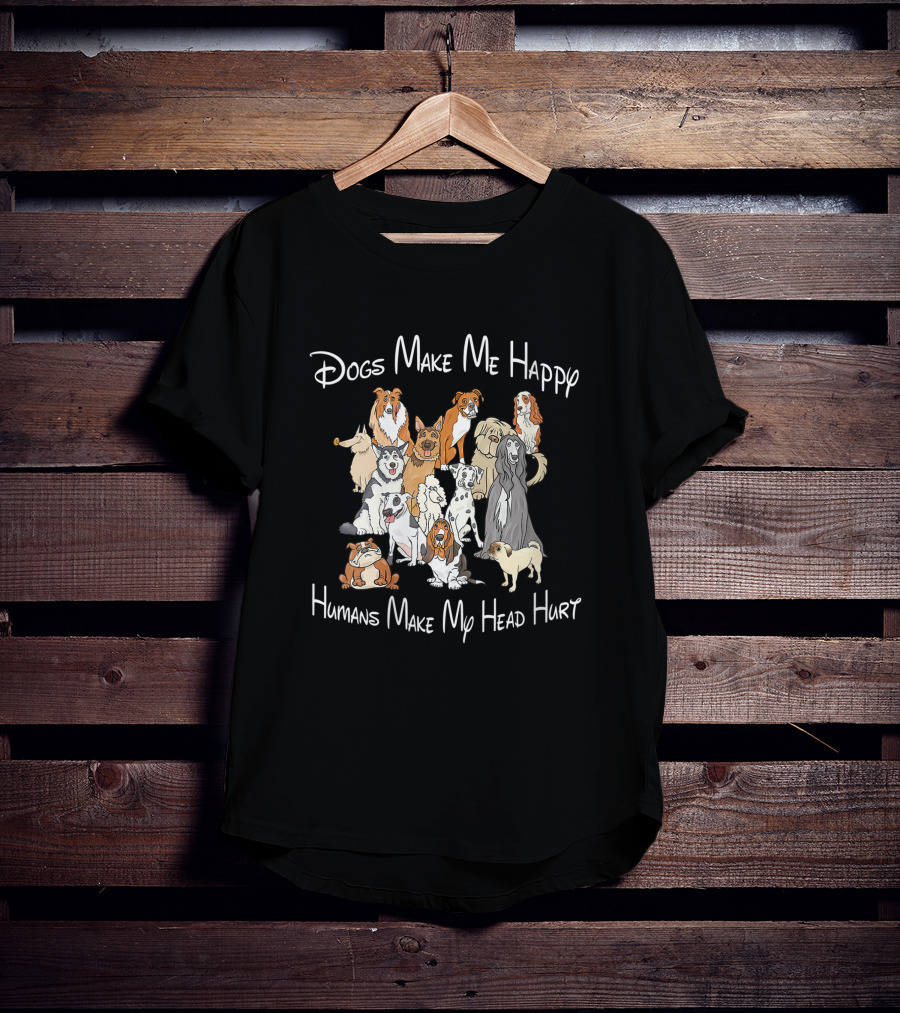 Dogs Make Me Happy Humans Make My Head Hurt With Illustrated Dog Breeds T-Shirt