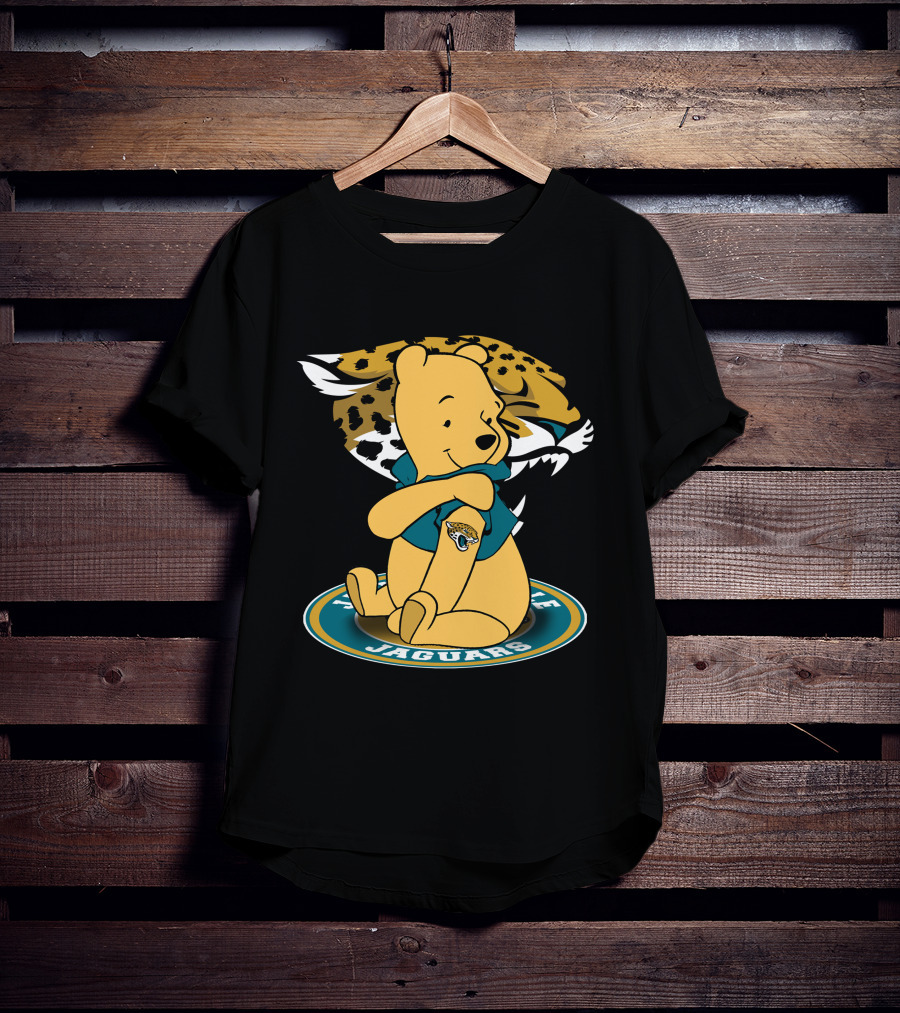 Pooh Jaguars Sitting With Jacksonville Logo And Teal T-Shirt