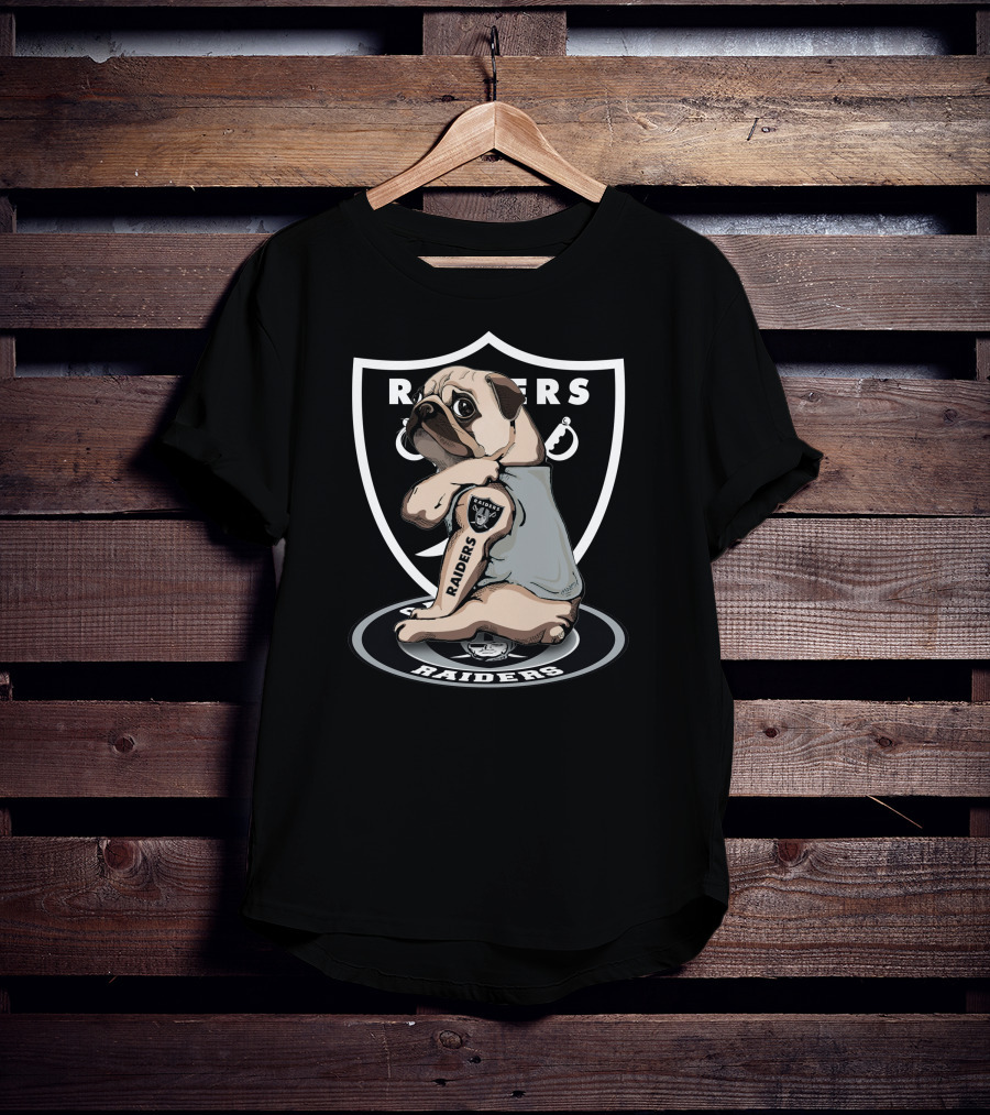 Pug Raiders NFL Team Parody With Tattoo And Shield T-Shirt