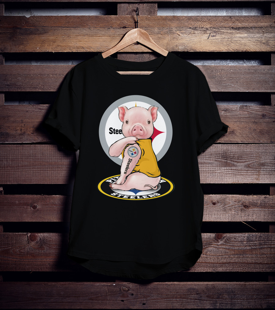 Steelers Pig Fan With Tattoo In Team Colors T-Shirt