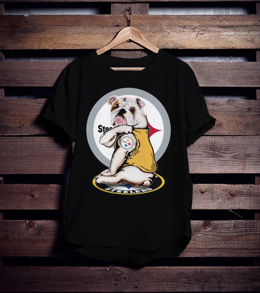 Steelers Bulldog Fan With Logo Tail Background T-Shirt