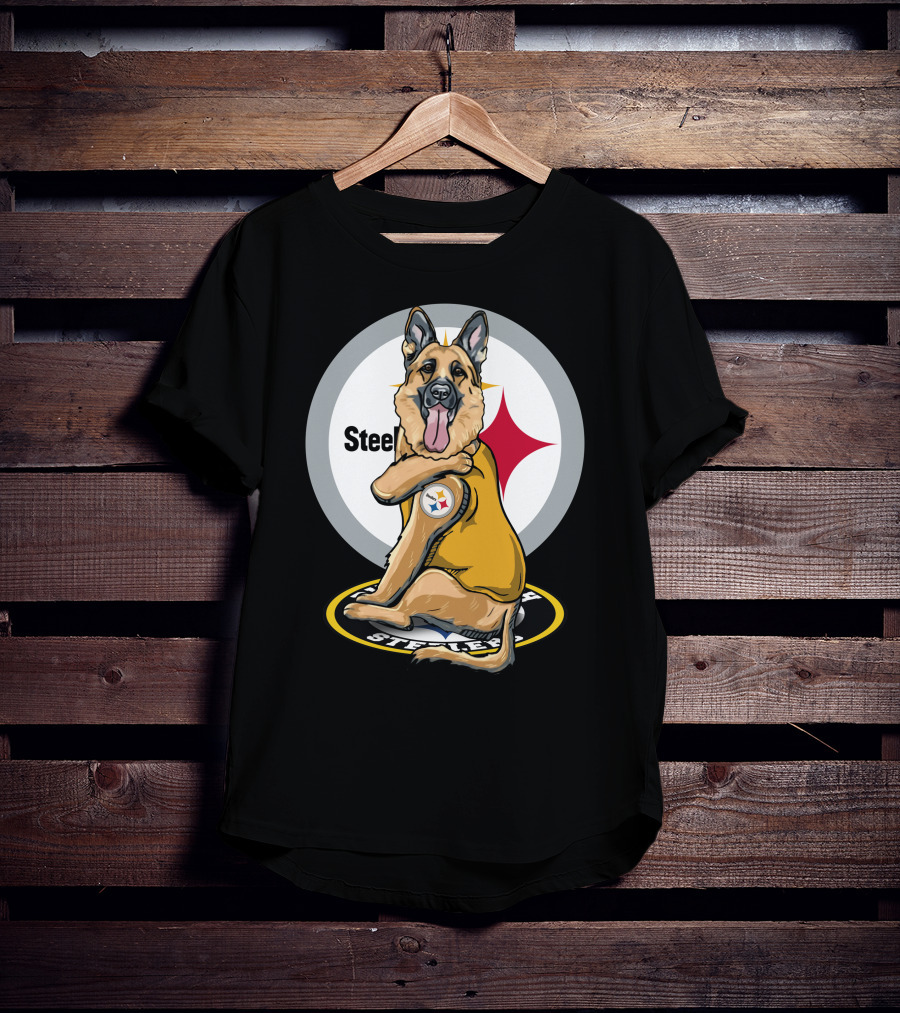 Steelers German Shepherd With NFL Logo And Team Colors T-Shirt